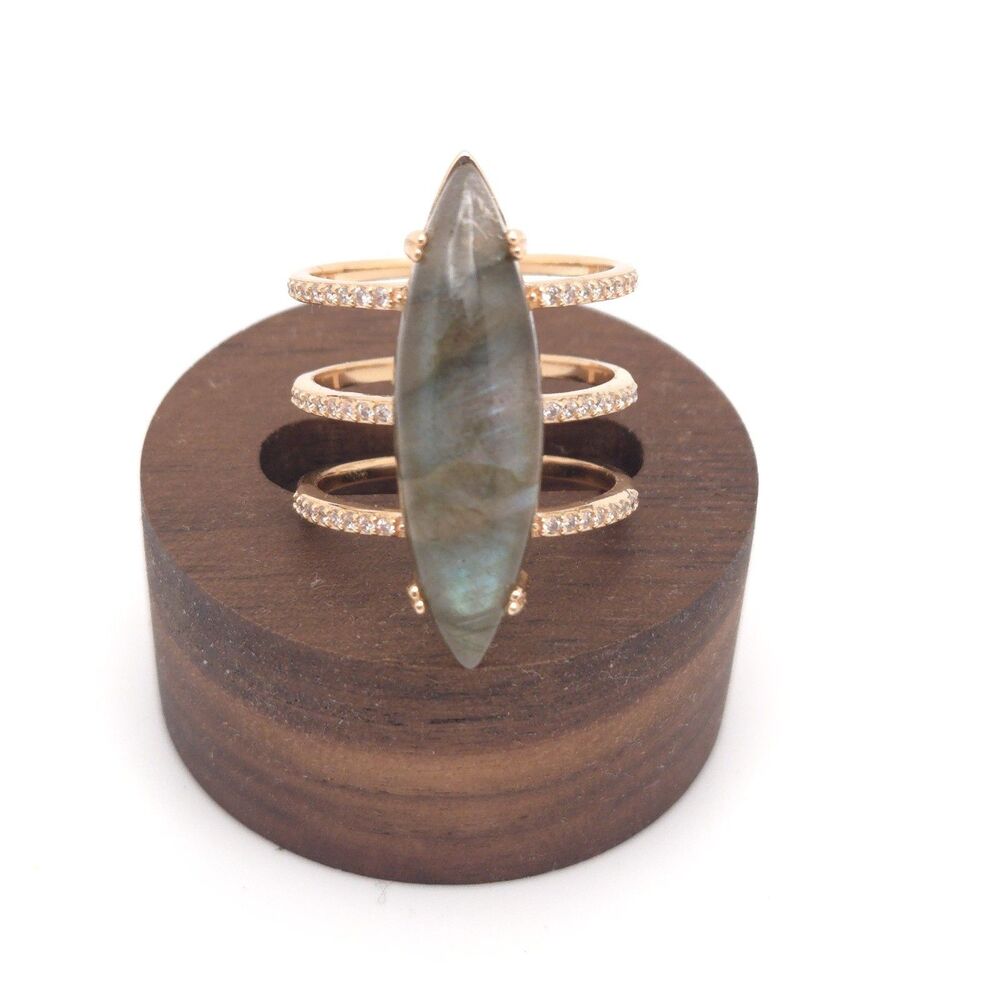 Adornia Gold Plated 925 Sterling Silver Marquise Labradorite Ring Size 8 Signed